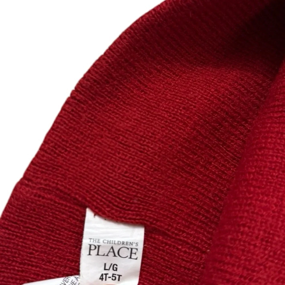 The Children's Place Red and Black Striped Beanie with Silver Goggles Patch